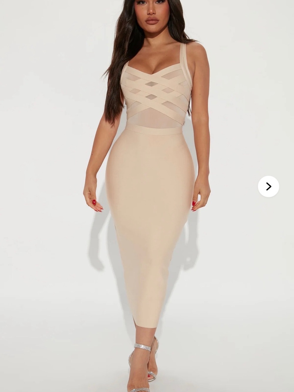 Fashion Nova Beige Crisscross Bandage Midi Dress